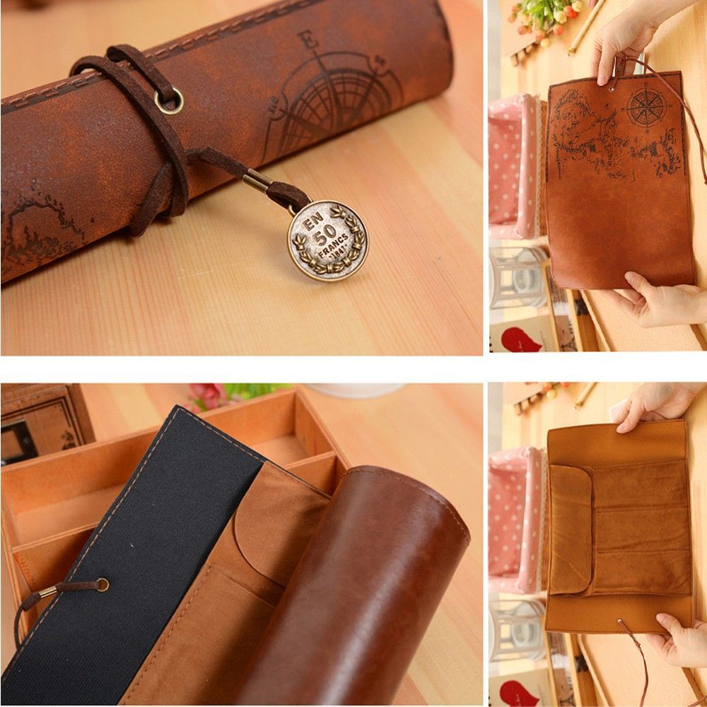 Pen Pouch Roll - Unikatowa Retro Luksusowa Mapa Skarbów Etui